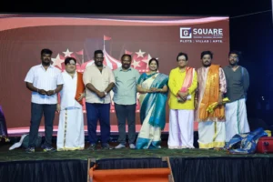 Celebratory evening at G Square Zen in Srirangam featuring singer Nithyashree and comedian Robo Shankar during the G Square UTSAVAM event, marking record-breaking plot bookings.