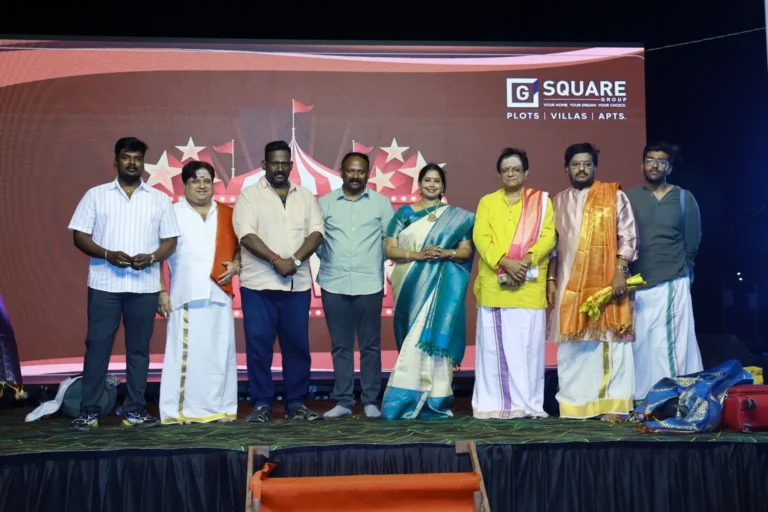 Celebratory evening at G Square Zen in Srirangam featuring singer Nithyashree and comedian Robo Shankar during the G Square UTSAVAM event, marking record-breaking plot bookings.