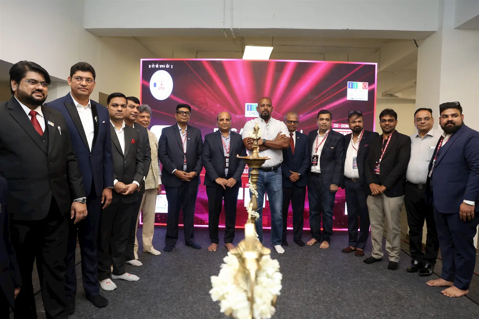 Dignitaries and business leaders at the lamp-lighting ceremony during the inauguration of JITO Chennai Pagariya JBN Business Conclave 2025