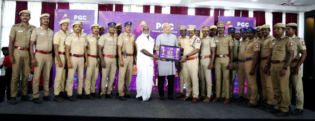 Award ceremony at PGC with Ponneri police officers being honored for their service during the MR.HE Awards.